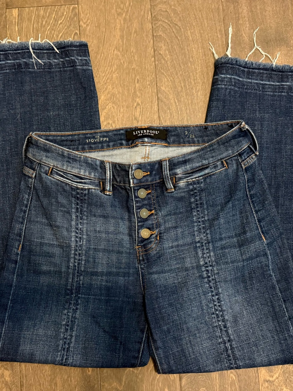 Liverpool Dark Blue Straight Leg Women's Jeans with Button Front size 2